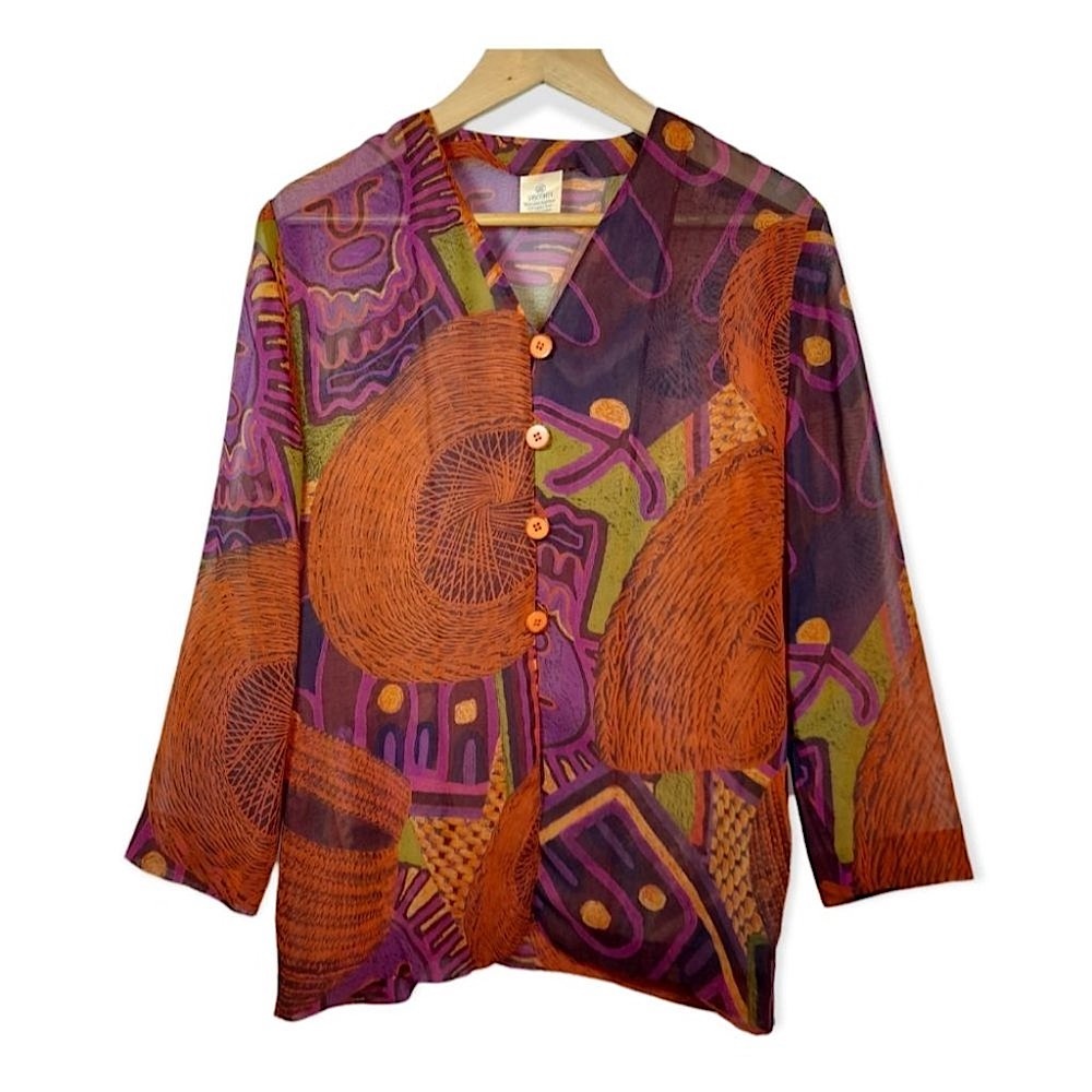 Vintage Visconti Bonabi Sheer Chiffon Abstract Art To Wear Blouse Japan Euro 40